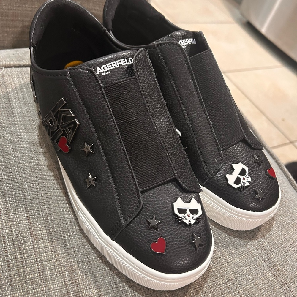 Karl Lagerfeld Black and Red Sneakers with Edgy Skull Design